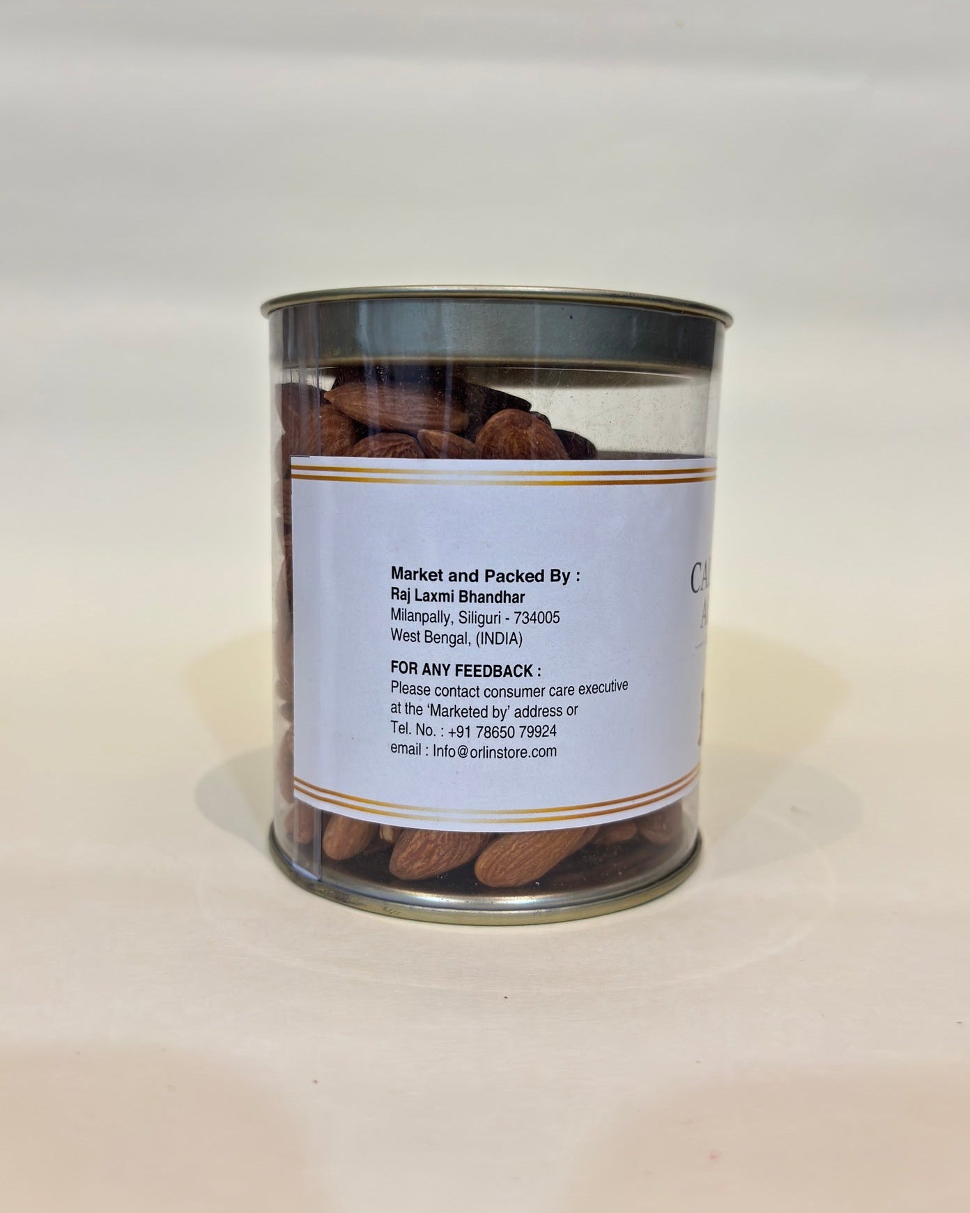 Can of dog food with a label on a white background