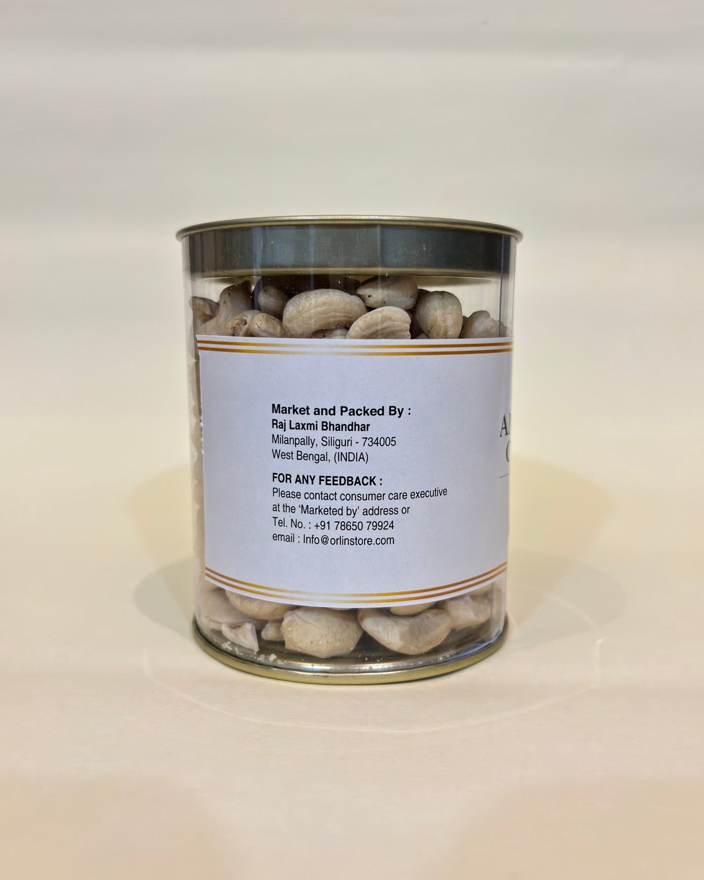 Canister with a label on a white background