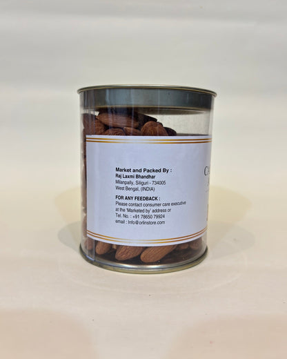 Can of dog food with a label on a white background